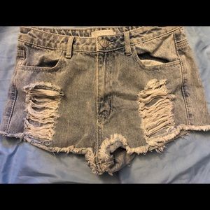Blue distressed high waisted shorts